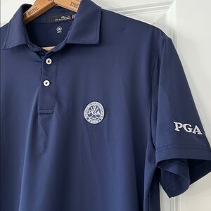 RLX Ralph Lauren Wicking PGA Performance Polo w Logos Navy Sz M w MEASUREMENTS